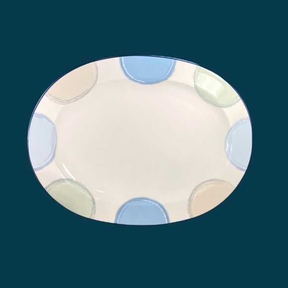 Noritake Ambience Java Blue Polka Dot Large 14" Oval Platter - Picture 2 of 5